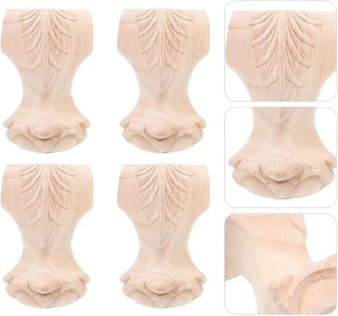 LIFKOME 4pcs 12x6cm Rubber Wood Carving Furniture Legs Sofa Supporting Table Replacement Feet for Coffee Table Tv