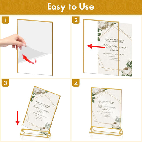 foltsyga 5x7 Holders5 7 Pack 6 Gold Picture Frame Double -Sided Acrylic Sign Holder,Wedding Signs Table Numbers Menu x