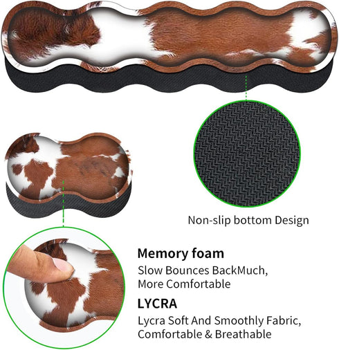 Large Mouse Pad with Gel Wrist Rest + Memory Foam Keyboard Wrist Rest Support Set, XXL Brown Cowhide Desk Mat