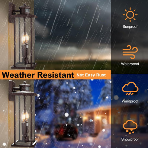 16" E12 Bulbs, 2 Pack) Motion Sensor Outdoor Wall Lights, Waterproof Large Exterior Sconce, Compatible with Base Modern