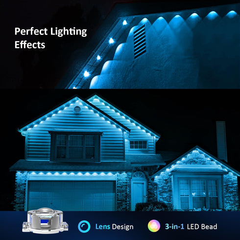 50FT IP67 IVRICH Permanent Outdoor Lights, Smart RGB Eave Light with Color Changing, APP/Remote Control, Waterproof