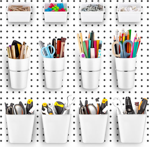 Jinei 12 Pcs Pegboard Bins - Pegboard Cups with Hooks and Loops Peg Assortment Organizer Accessories Various Tool