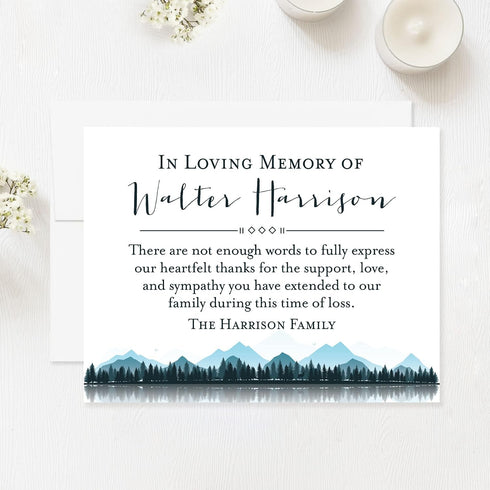 5.5x4.25 Mountain Forest Sympathy Thank You Cards, Funeral Thank You Cards, Personalized Flat Bereavement Notes