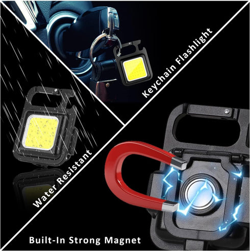 2Pack, MAKDAK COB Rechargeable Keychain Flashlight High Lumen Super Bright LED Work Light with Magnet,Clip,Bottle
