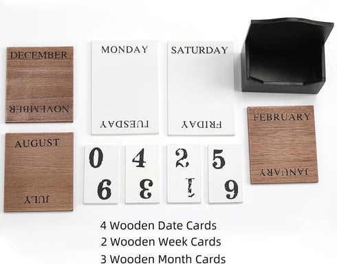 Perpetual Calendar Wooden Blocks Calendar for Home Valentines Day Gift Decor Office Decorations Desk Date Week Month