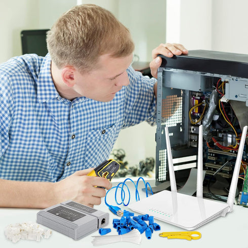 RJ45 Cat5e Cat6 Cat6a 8P8C Plugs,Cat6 20 Connectors,20 Covers,1 Stripper,100 Ties,1 2 Crimp Tool Kit Pass Through