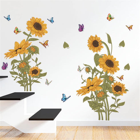 Vintage Sunflower Bouquet Wall Stickers, sacinora Floral Art Plants Wall Decals Removable Vinyl Peel and Stick