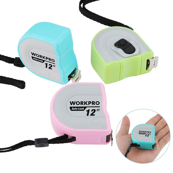 WORKPRO Mini Tape Measure, 3 Pcs 12FT Auto-Lock Easy Reading Tape Measurement, Pocket Size for Engineer, Lightweight