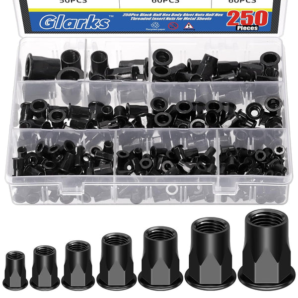 Glarks 250pcs Thread Half Hexagonal Rivet Nuts Set M3 M4 M5 M6 M8
