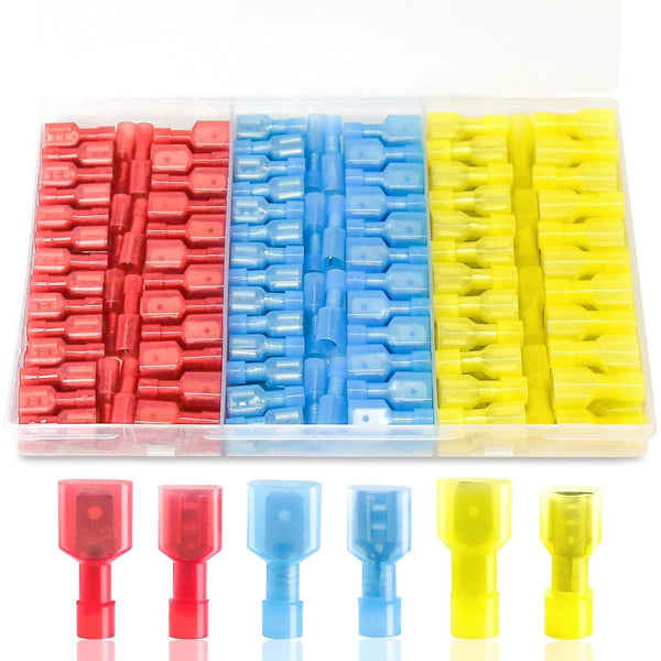 160PCS Spade Connector Kit, 22-10AWG Quick Disconnect Wire Connectors, Nylon Insulated Male and Female Terminal