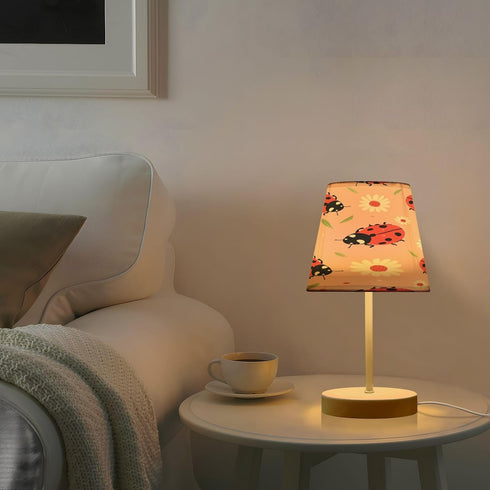 GOODOLD 3 8x12 Lady Bugs on Pink Table Lamp for Bedroom, Lighting Modes LED Bedside Lamps Fabric Shade Desk Lamp