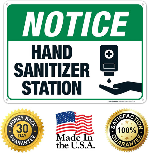 10x14 Inches, 55 Hand Sanitizer Station Sign, mil Thick HDPS (high Density polystyrene), Made in USA