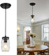 Glass Pendant Lights Kitchen Island, 1-Light Black Pendant Light Fixtures with Mason
