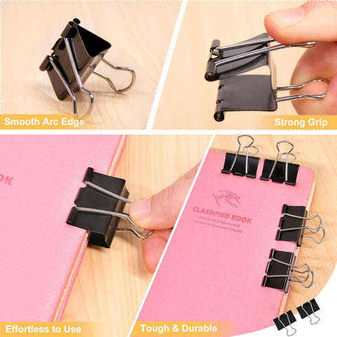 Coideal Black Binder Clips Medium, 1.25 Inch Metal Paper Clips, 24 Pcs for Office School