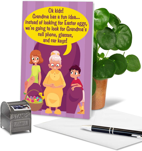 NobleWorks - 1 Funny Easter Card with Envelope, Humor Notecard for Easter, Grandma's Fun Idea C6764EAG