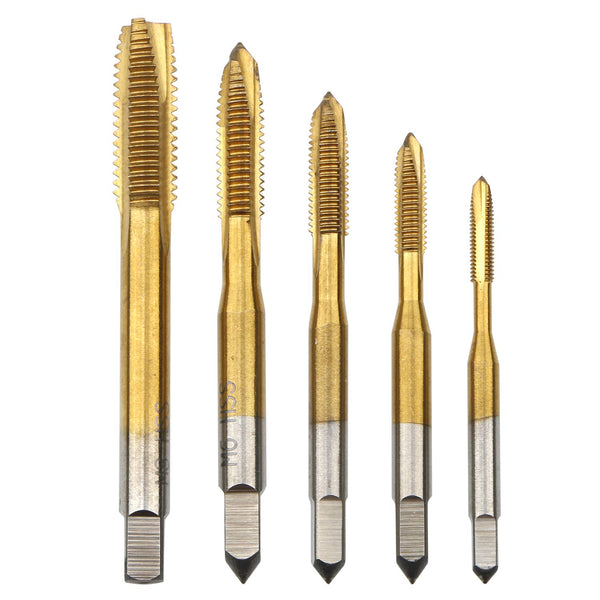 5Pcs Ti-Coated Metric Tap M3-M8, Straight Flute Thread Tap Mini Machine Screw Drill Tap for DIY