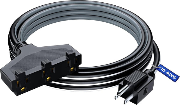 Extension Cord 10 ft, Outdoor Extension Cord with Multiple Outlets, 16 Gauge, ETL Listed
