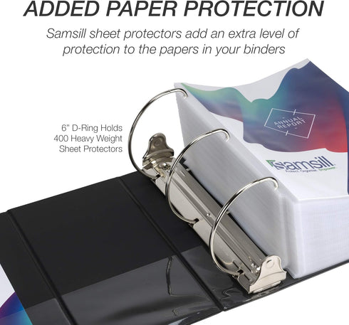 Samsill Titan Extra Large 6 Inch 3 Ring View Binder - Non-Stick Customizable Clear View Cover, Locking D-Ring, Holds