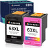 Remanufactured Ink Cartridges Replacement for HP 63, 63XL for Officejet 3830, 4650, 4652, 4655 (Black, Color Combo Pack)
