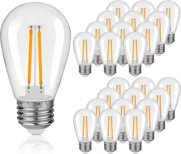 25 Pack S14 LED Replacement Light Bulbs, Shatterproof Outdoor String Bulbs, 2W Equivalent 20W, E26 Base