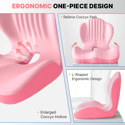 Tailbone Ergonomic Seat Cushion, Office Chair Seat Cushions with L-Shaped Integrated Design, Memory Foam Orthopedic