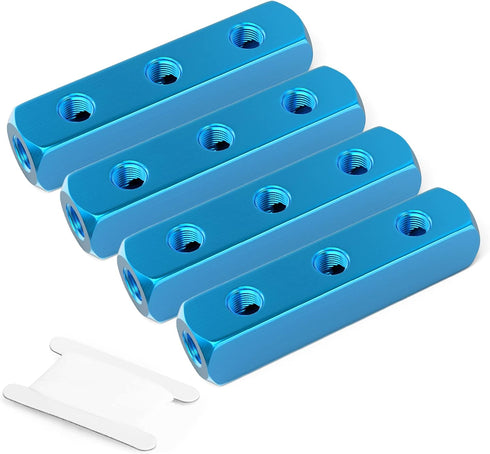 GASHER 2PCS Aluminum 3 Way 6 Port Pneumatic Manifold Air Distribution Block