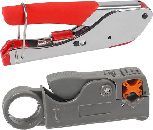 RG6 RG59 Coax Cable Compression Crimper Tool Kit, with 10 pcs Coaxial Compression Fittings