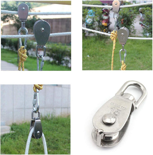2-Pack M15 Single Pulley Block Stainless Steel Heavy Duty Hardware Swivel Rigging Lifting Wheel for 35kg
