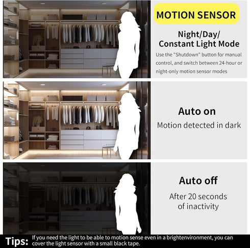 5V USB,6.56FT/2M,Warm 3000K,320LEDs/M,for Motion Sensor COB LED Strip Lights,Time-Delay and Brightness Adjustable,Two