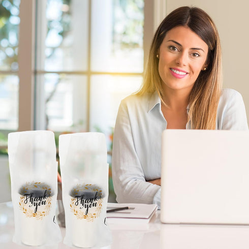 1000 Count 1 Packaging 11 6.3 Inch Whaline Thank You Handle Drinking Bags Cup Handle Drink Carriers Plastic Poly Bags