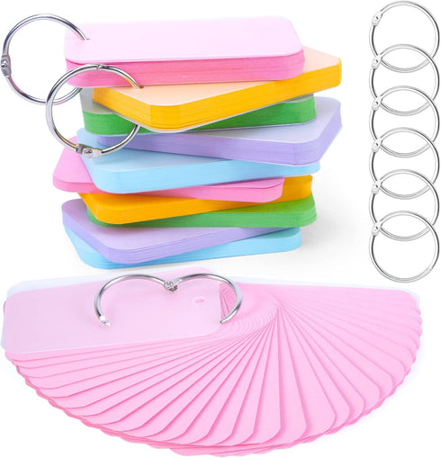 Koogel 250PCS Index Cards with Ring, Colored Study Cards with Waterproof Covers for Learning and Recipes