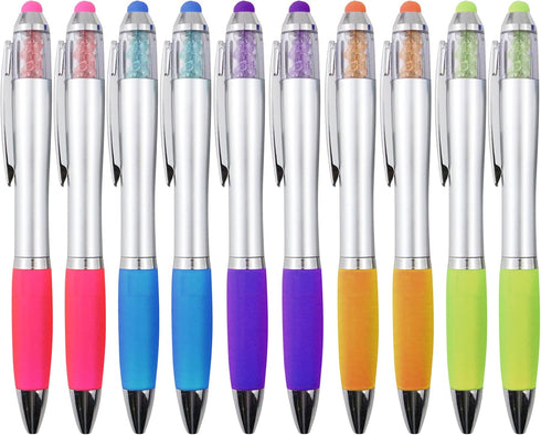Stylus Pens 2-in-1 Ballpoint Pen, 1.0mm Medium Point with Crystals for Women, Black Ink Pen with Comfort Grip (10-Count)