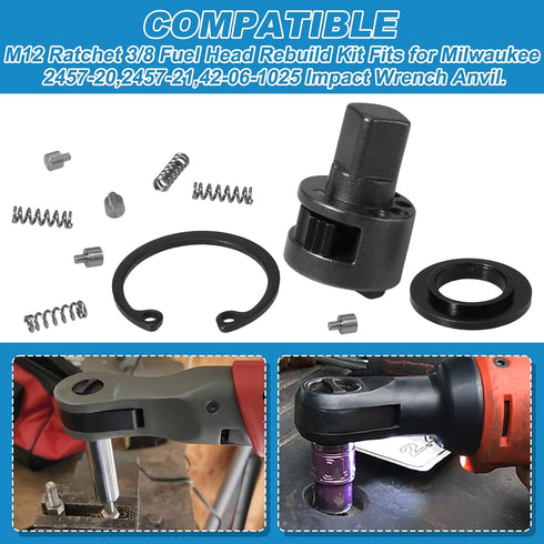 Replacement Ratchet Head Anvil Repair Kit, 3/8 Inch for Milwaukee 2457-20, 2457-21 M12 Ratchet