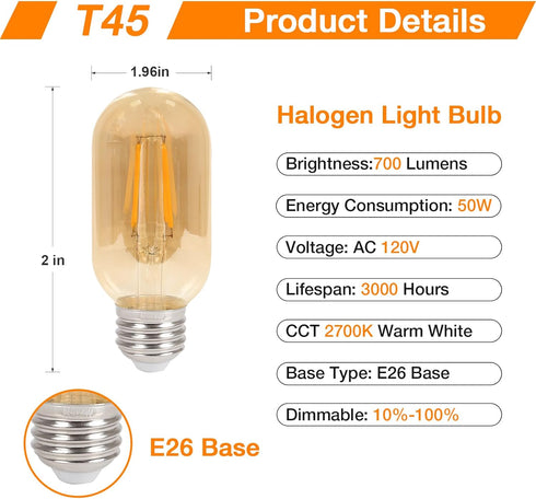 Hong-in T45 Dimmable LED Light Bulbs 6W 2700K Warm White,E26 Base 120Volts LED Bulb for Industrial Touch Control Table Lamps Crystal Table Lamp Floor Lamp by Hong-in