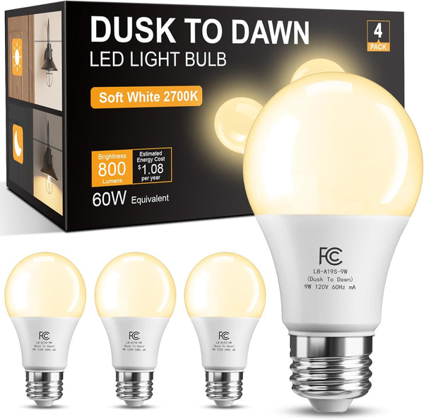 TJOY Dusk to Dawn Light Bulbs Outdoor, Light Sensor LED Light Bulb,