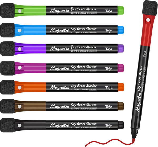 Magnetic Dry Erase Whiteboard Markers, 8 Count Colorful Fine Tip Thin Markers with Eraser for School Supplies