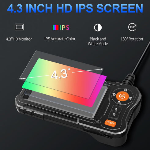 WINWEND 4.3" Cameras,IP67 8 1080P 16.5ft Endoscope Camera with Light - LCD Screen Inspection Waterproof Borescope