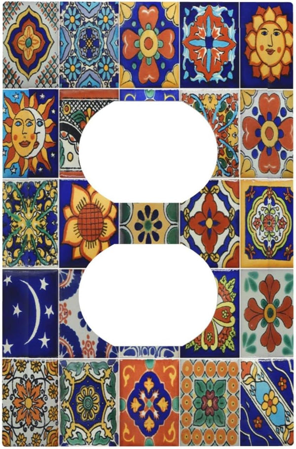 Vintage Mexican Talavera Tiles Decorative Wall Plate Outlet Covers Single Duplex Light Switch Cover for Home Decor