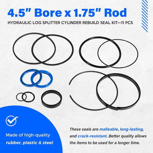 Hydraulic Log Splitter Cylinder Rebuild Seal Kit for 4.5" Bore x 1.75" Rod Cylinder