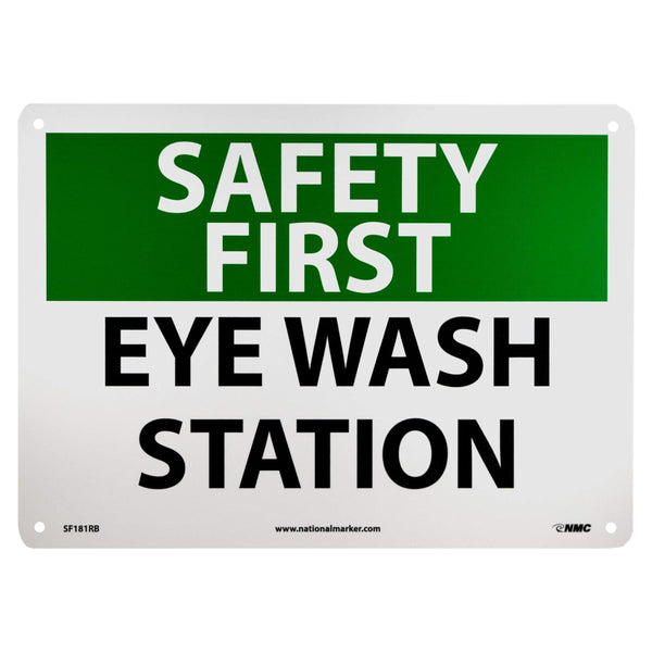 NMC OSHA Sign - "SAFETY FIRST EYE WASH STATION", 14" Width x 10" Height, Rigid Plastic