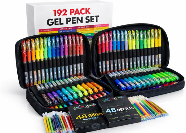 ColorIt Gel Pens Set for Coloring 192 Pack with 12 Metallic, 12