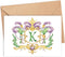 Designing Moments Custom Mardi Crest Monogram Folded Note Cards, Watercolor Mardi Gras Green and