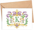 Designing Moments Custom Mardi Crest Monogram Folded Note Cards, Watercolor Mardi Gras Green and