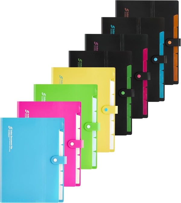 FANWU 8 Packs Expanding Files - 6 Pockets Accordion Document Organizer, A4 Size with Snap Button Closure