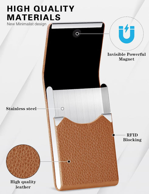 Padike Leather Business Card Holder - Slim Metal Case with Magnetic Shut (Apricot)