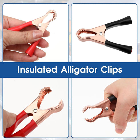 4 Pcs Insulated Alligator Clips, 50A Heavy Duty Clamps, Black Red Boot for Automotive Battery Testing