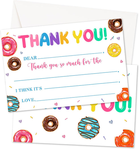 HMJKL Donut Thank You Cards Fill in the Blank, Sweet Donut Thank You