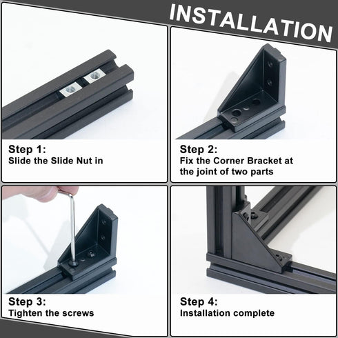 2040 Corner Bracket Kit, 20pcs Corner Brackets, 80pcs Hexagon Socket Screws, 80pcs Slide Nuts, 1 Hex Wrench for 6mm Rail
