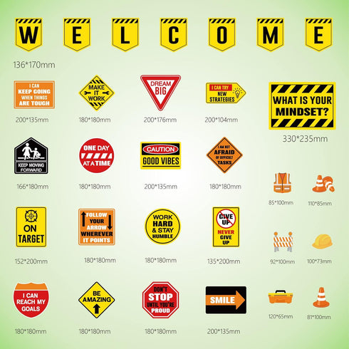 Zonon 36 Pcs Construction Bulletin Board Decorations Welcome Classroom Sign Positive Poster Banner Motivational Sign Cutouts for Pre School Elementary School Teacher Workplace Educational Wall Decor by Zonon