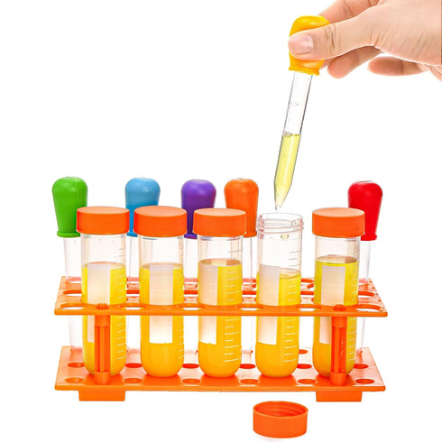 ZENFUN 12 Pieces Jumbo Test Tubes with Stand, 5 Jumbo Test Tubes, 6 Liquid Droppers, 1 Storage Stand, Multi-Color